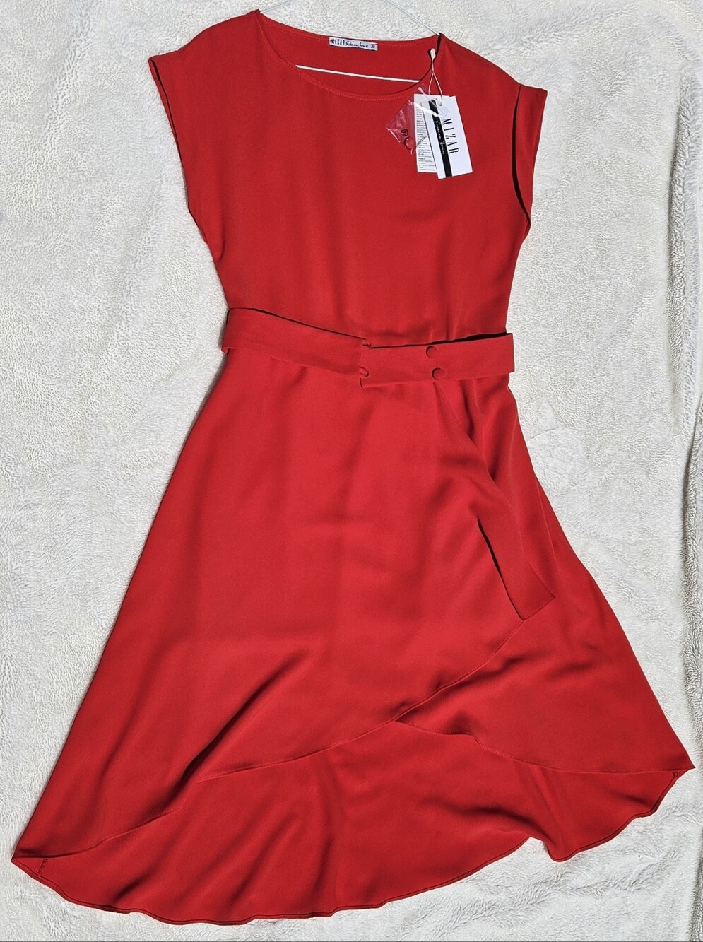 Red High-Low Belted Dress